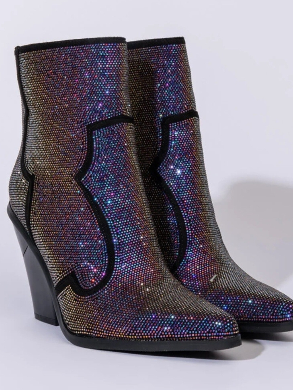 Crystal Embellished Iridescent Ankle Boots - Women's Black